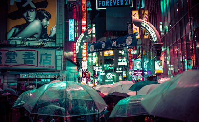 Rain soaked Tokyo in a urban-loneliness-fiction story cover